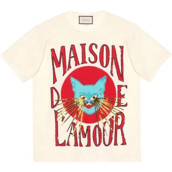 Gucci Other - Gucci Cream Graphic Tee with Red & Turquoise Cat Motif